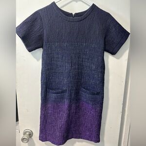 WHiT New York Ombré Shift Crape Dress Purple Navy Blue Pockets Zip Back Sz P XS